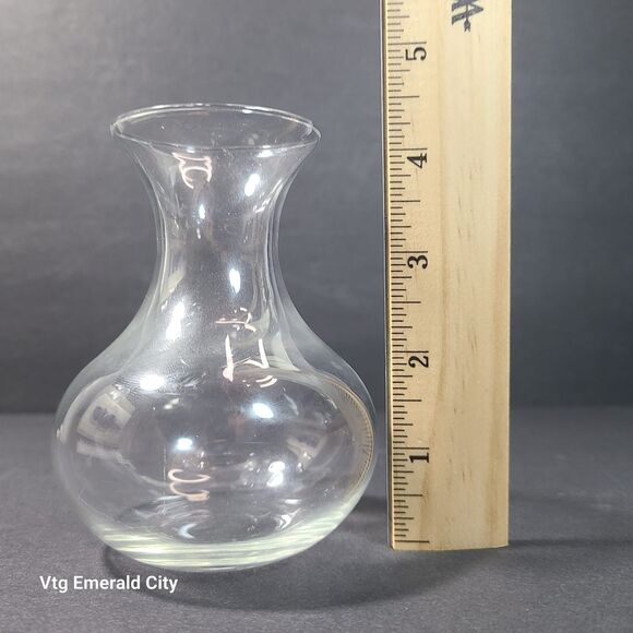 Vtg Clear Mini Vase Fluted Glass Top Opening With Wooden Geometric Base Set Of 2 - Picture 4 of 16